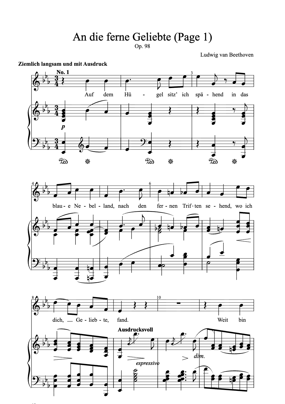 Sheet music preview for An Die Ferne Geliebte