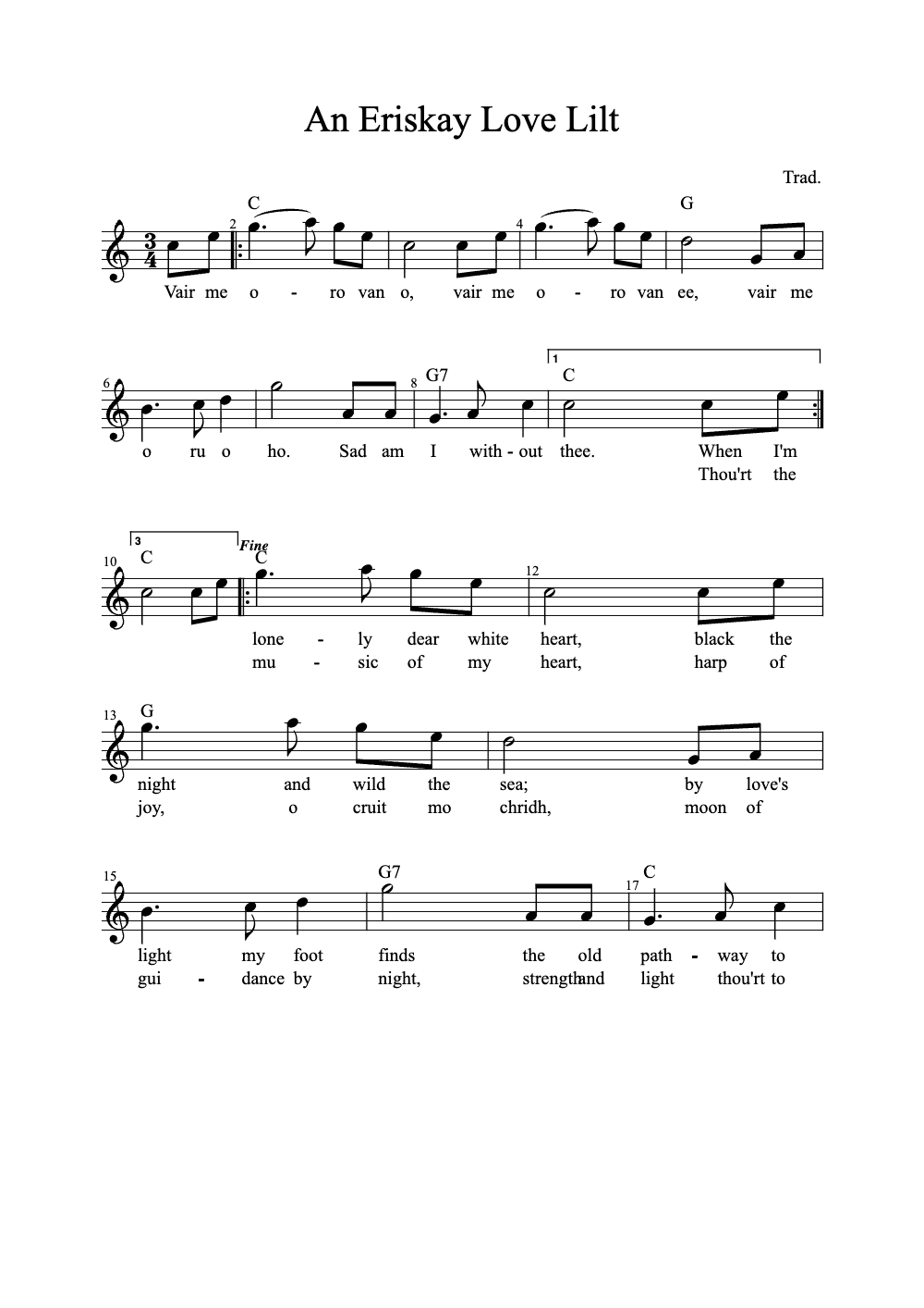 Sheet music preview for An Eriskay Love Lilt