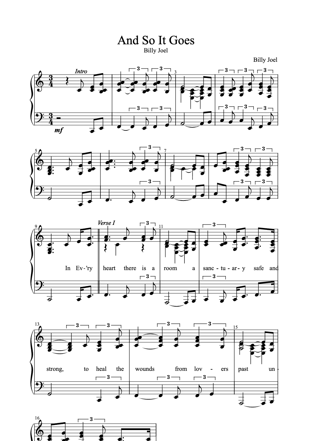 Sheet music preview for And So It Goes