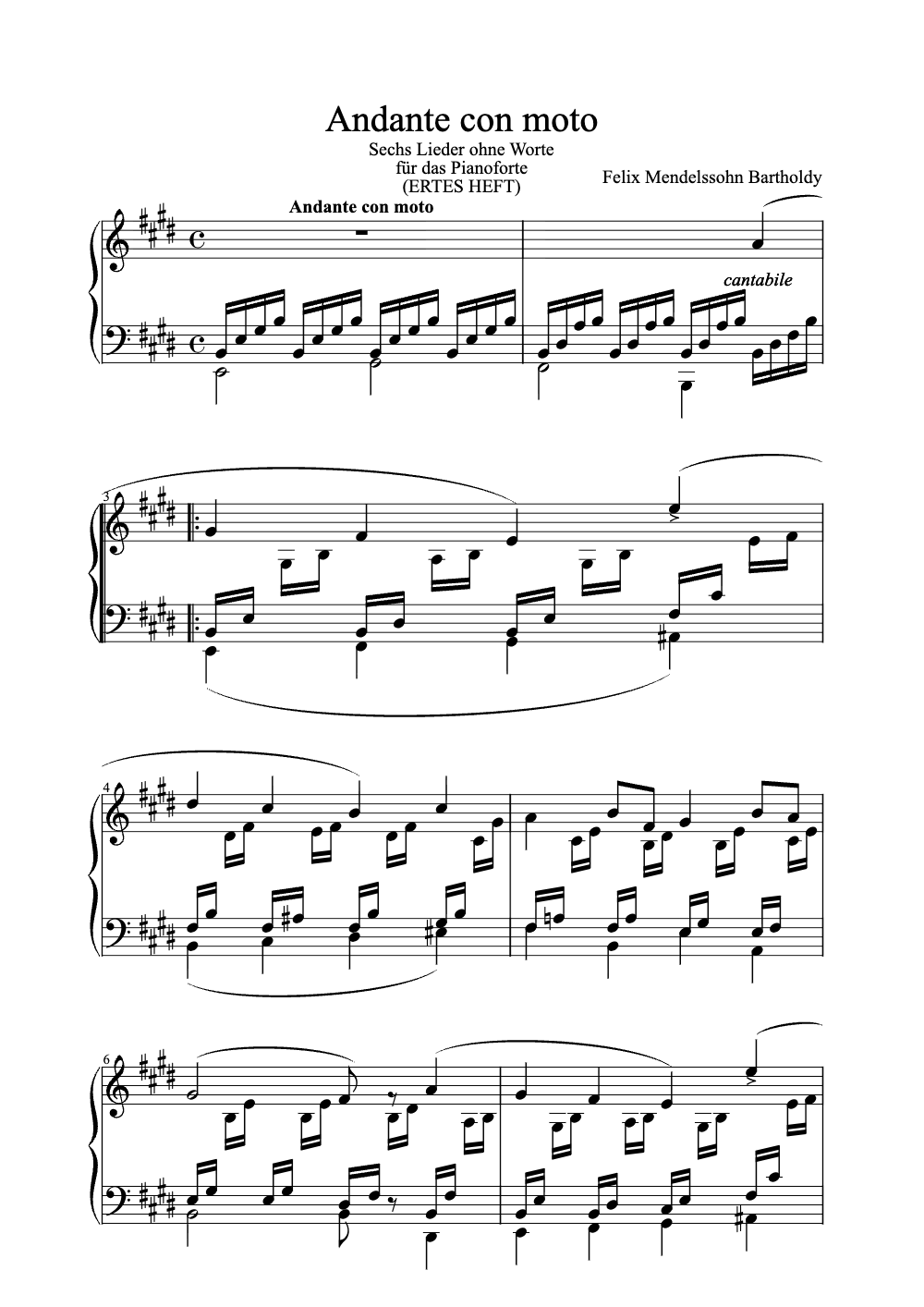 Sheet music preview for Andante Con Moto