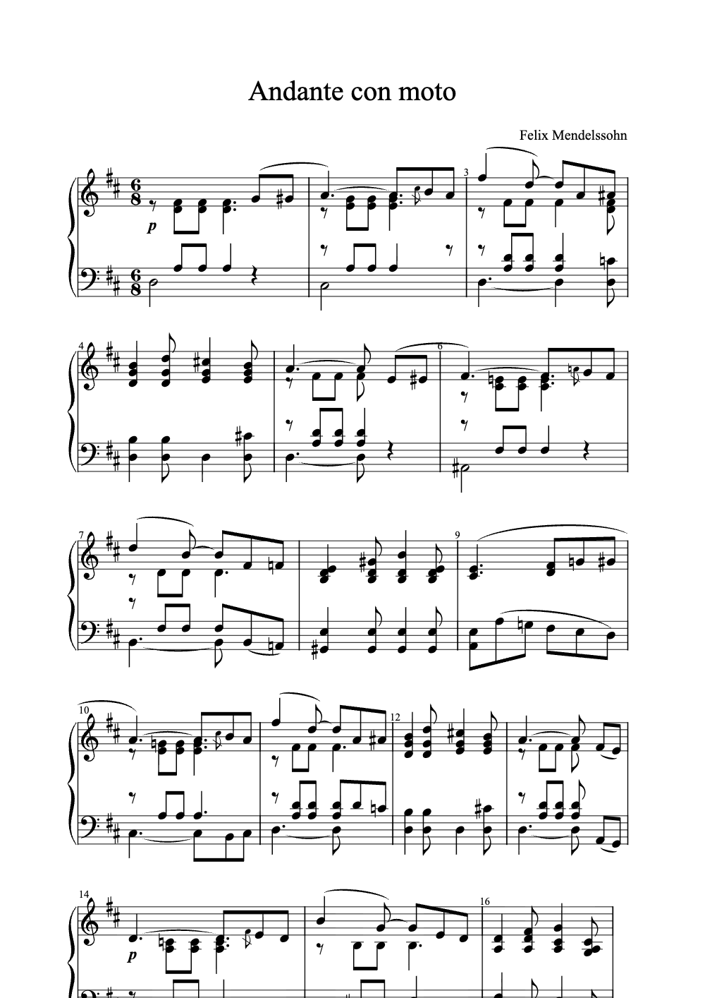 Sheet music preview for Andante Con Moto