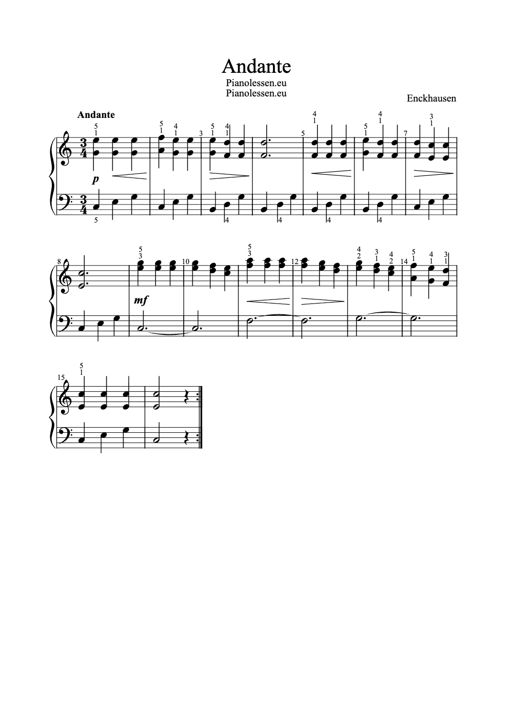 Sheet music preview for Andante