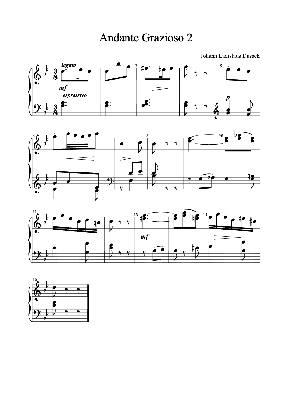 Sheet music preview for Andante Grazioso