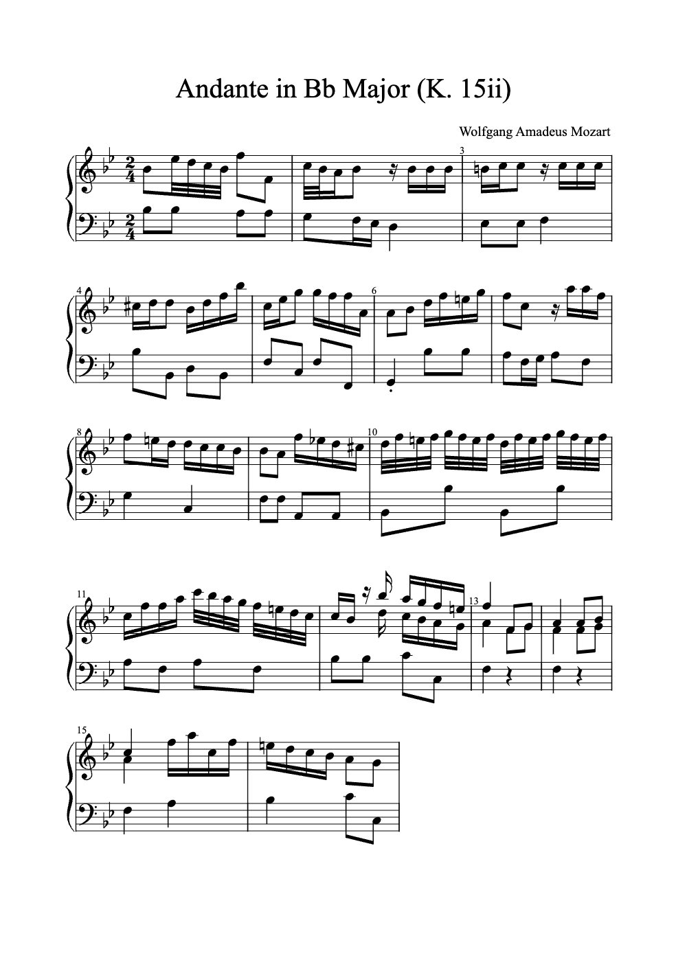 Sheet music preview for Andante in B♭ Major