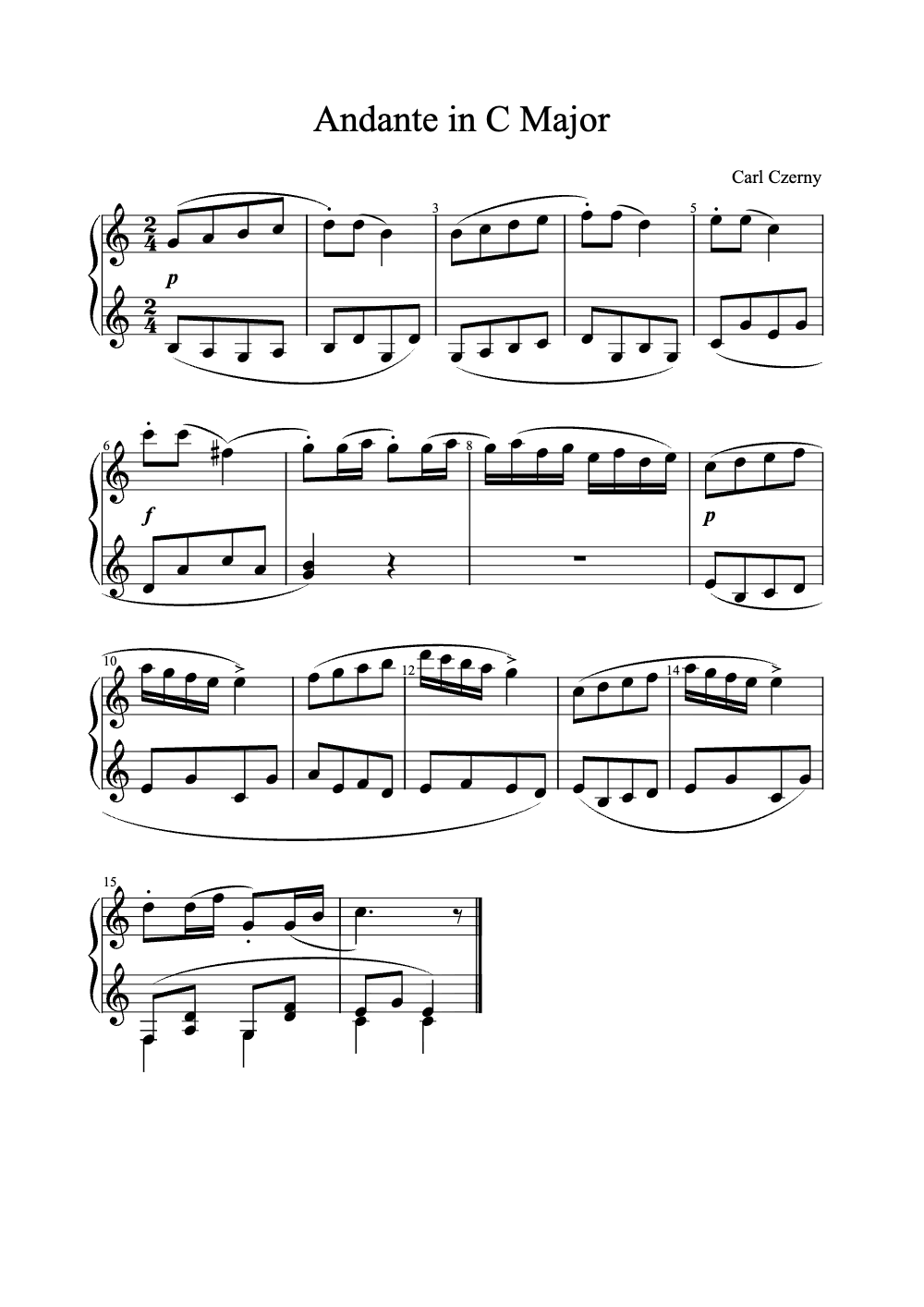 Sheet music preview for Andante in C Major