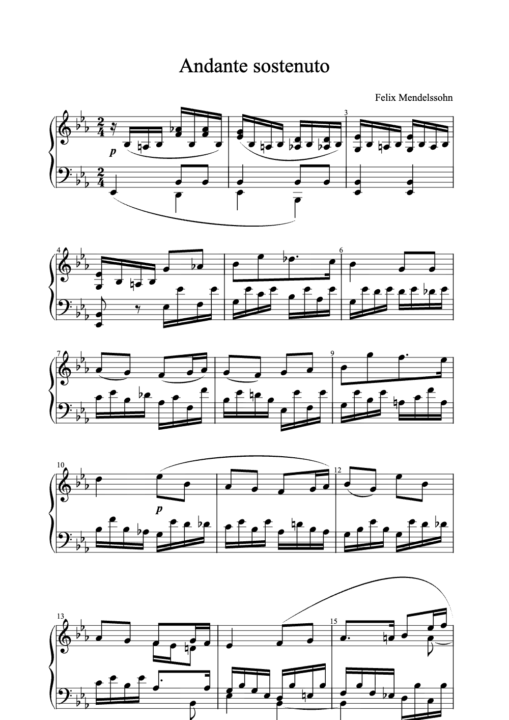 Sheet music preview for Andante Sostenuto