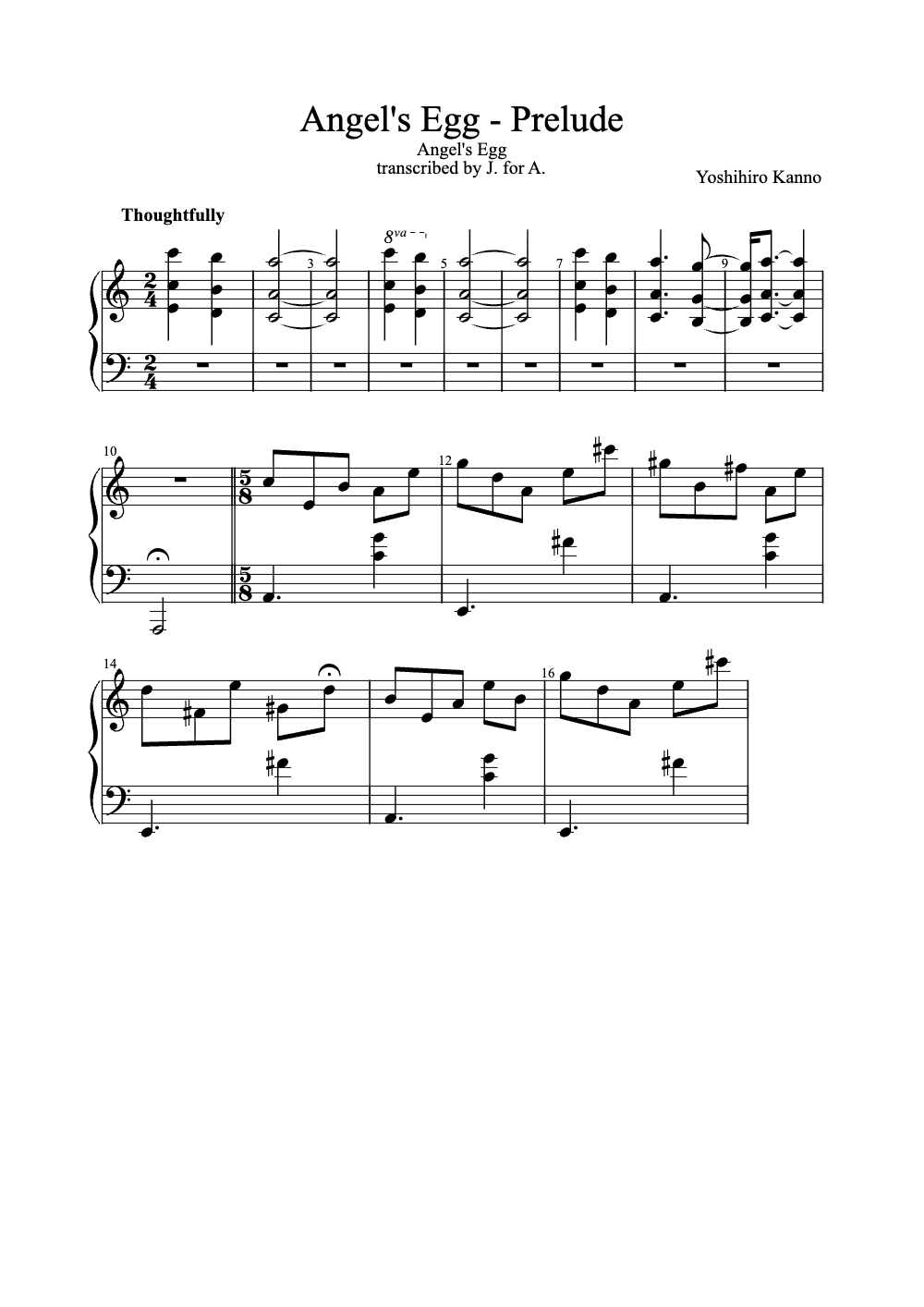 Sheet music preview for Angel's Egg - Prelude