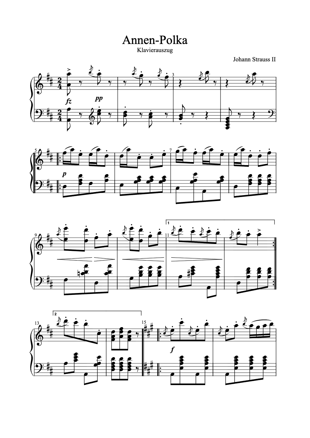 Sheet music preview for Annen-Polka