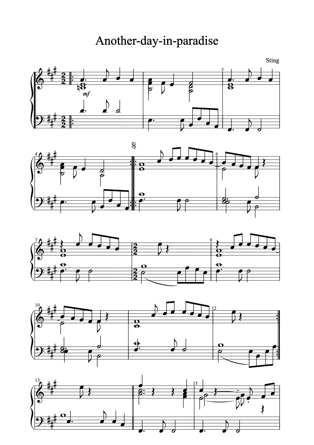 Sheet music preview for Another Day in Paradise