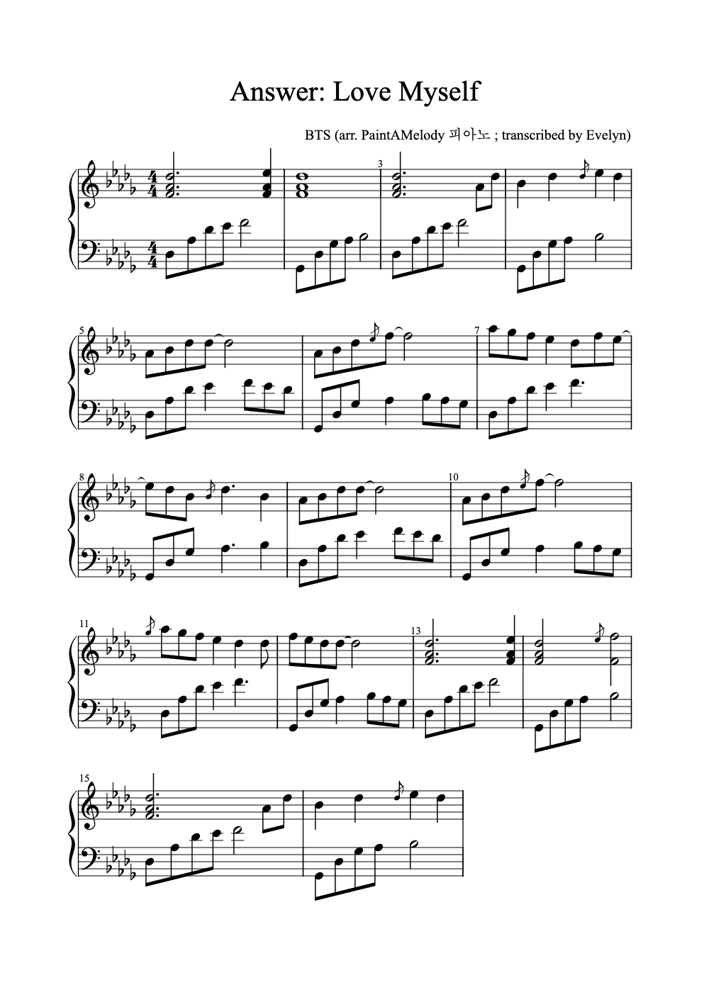 Sheet music preview for Love Myself