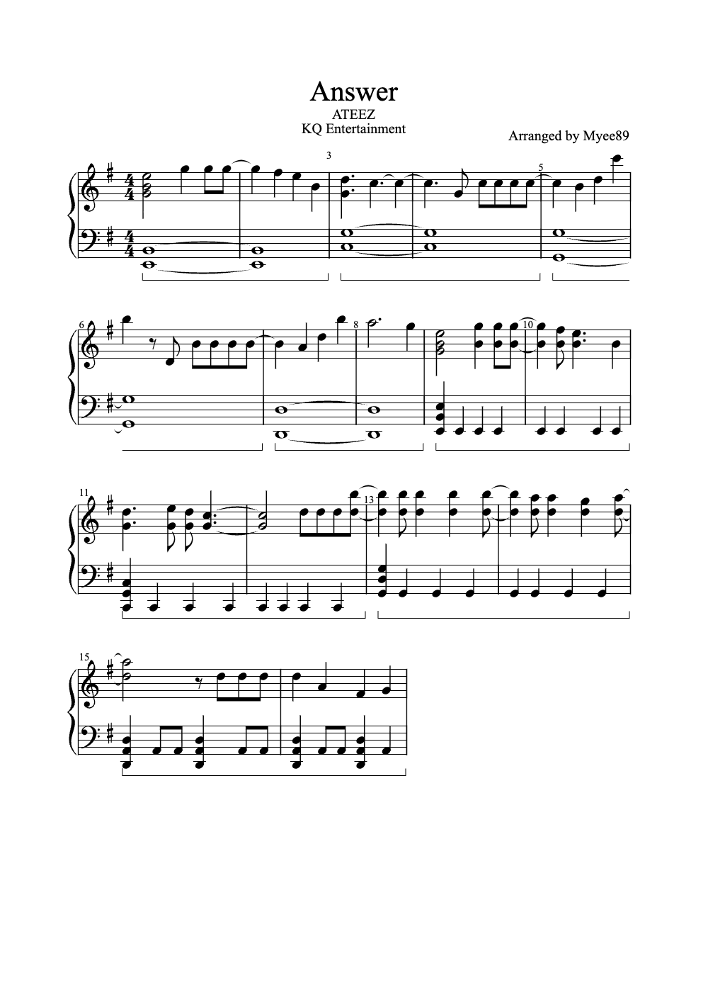Sheet music preview for Answer