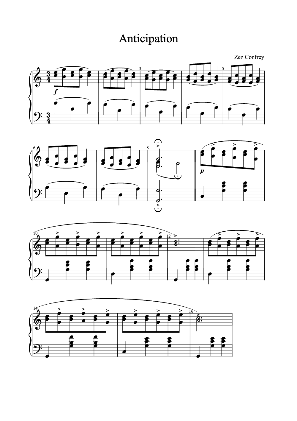 Sheet music preview for Anticipation
