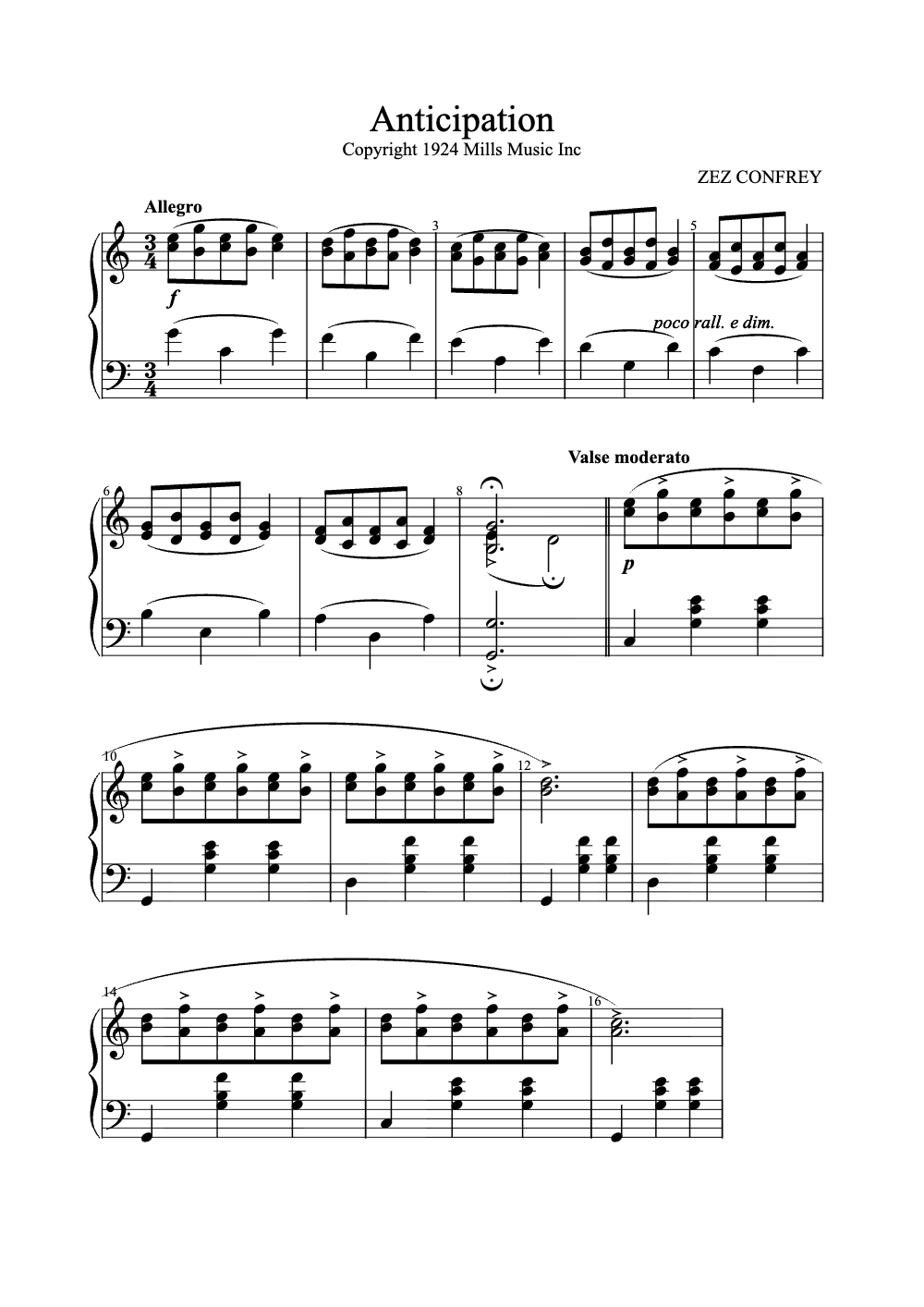 Sheet music preview for Anticipation