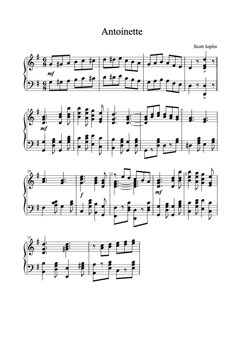 Sheet music preview for Antoinette