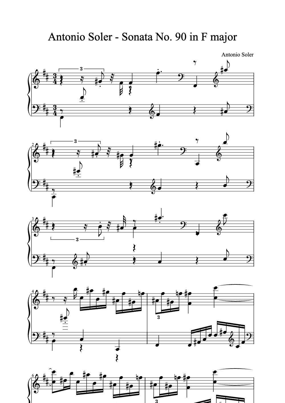 Sheet music preview for Sonata No. 90 in F Major