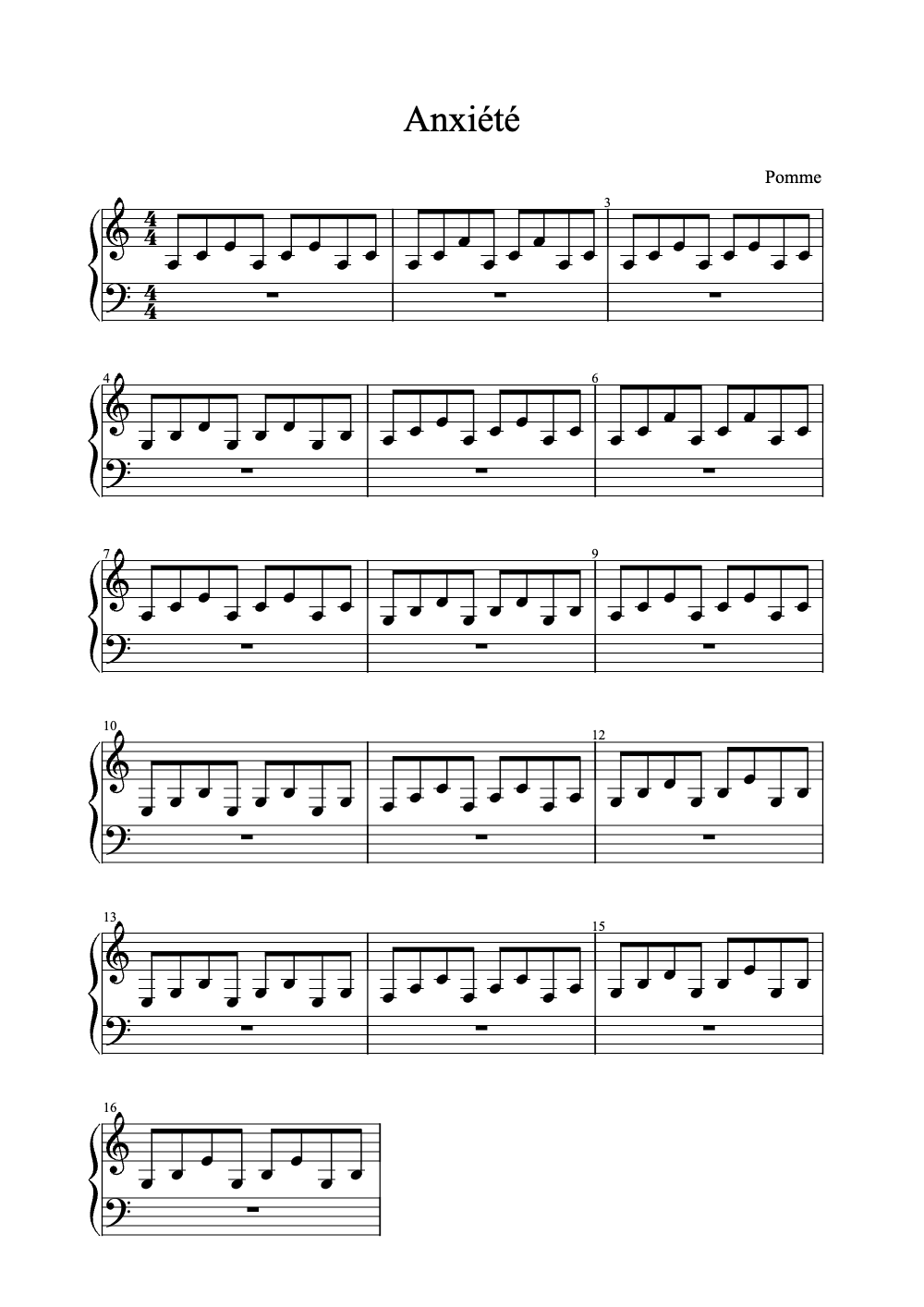 Sheet music preview for Anxiété