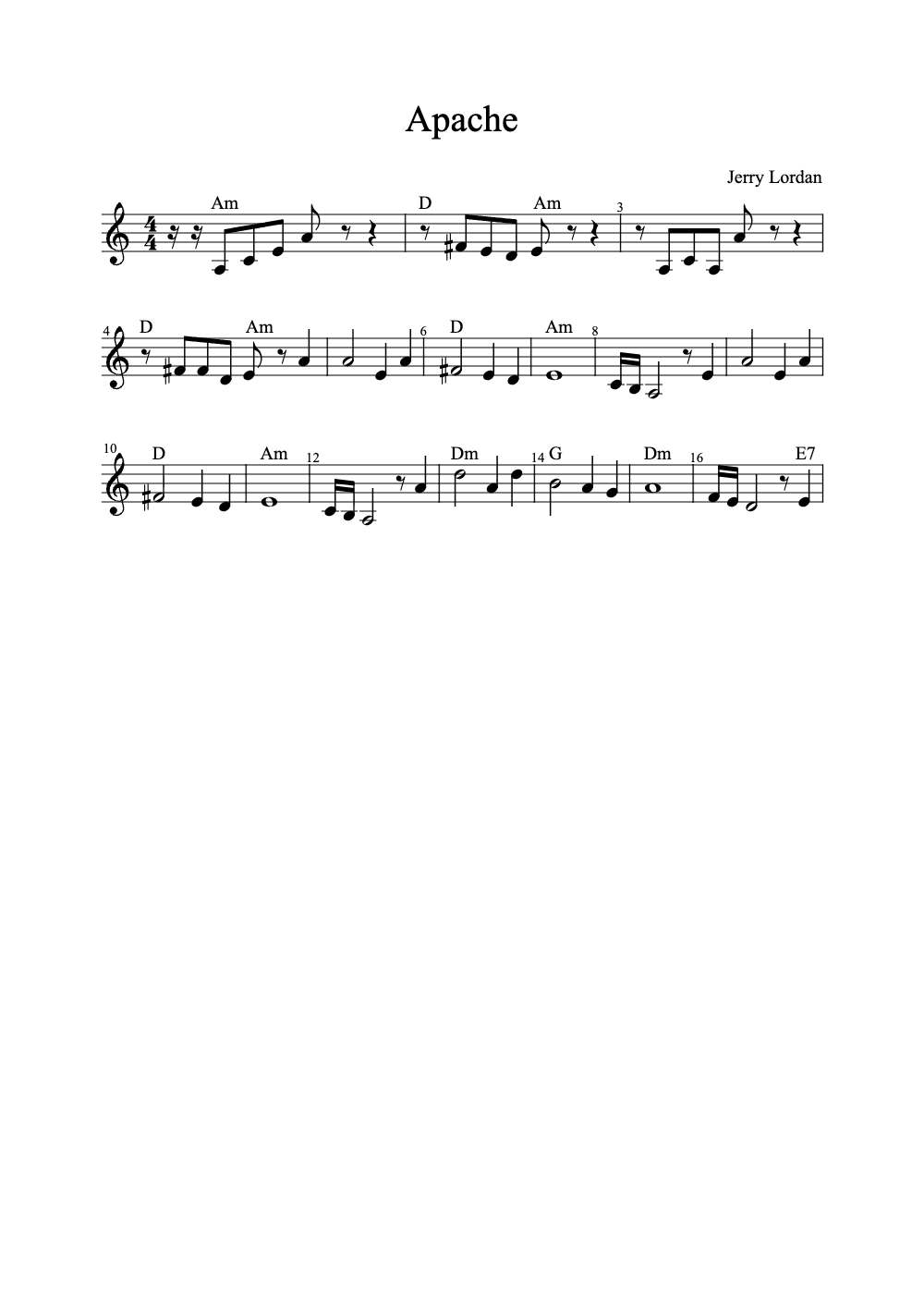 Sheet music preview for Apache