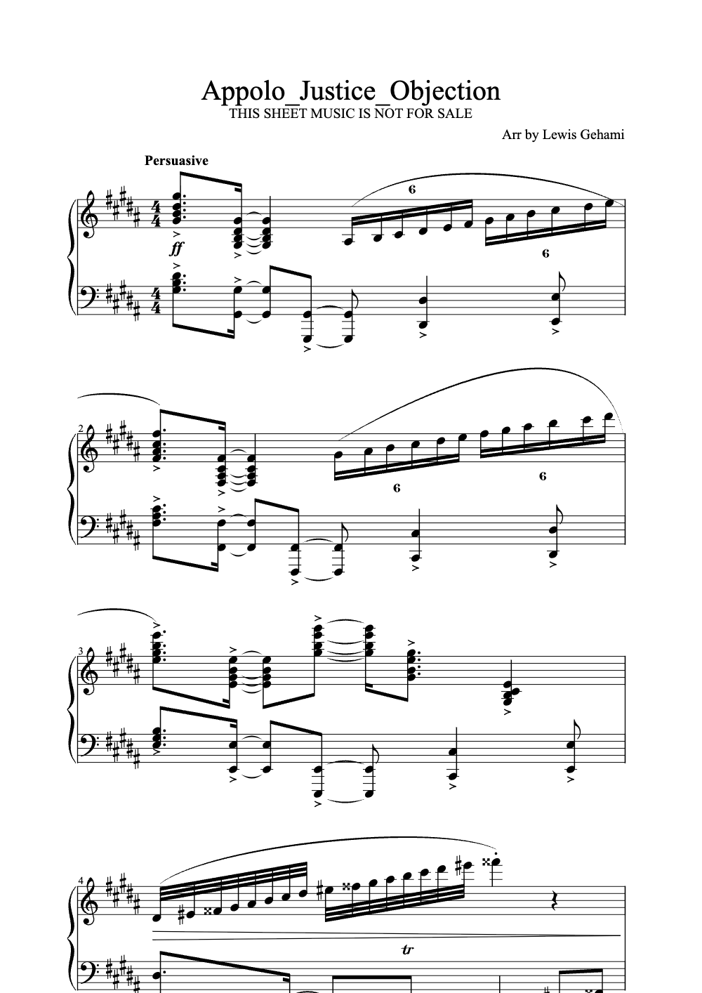 Sheet music preview for Apollo Justice: Objection