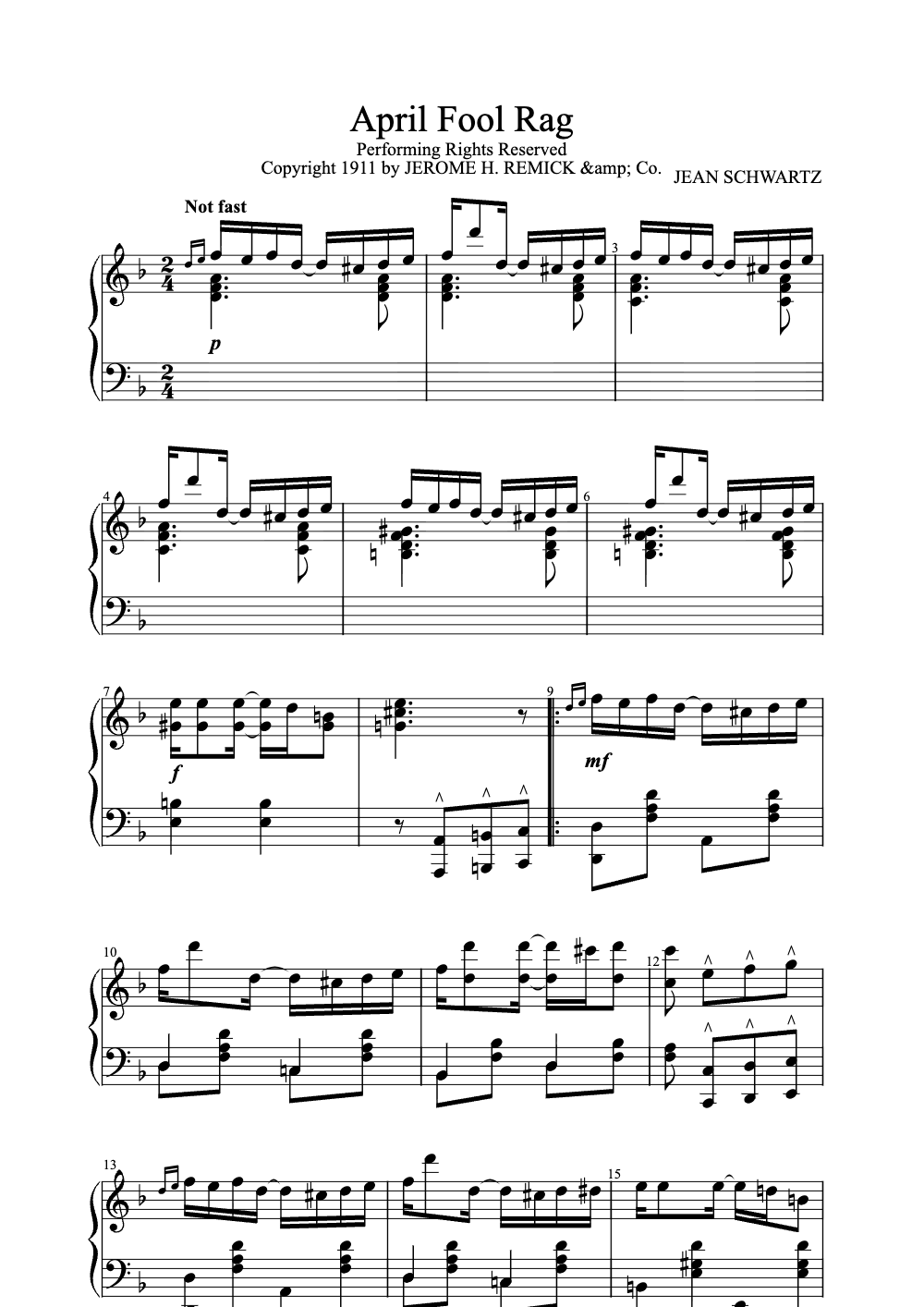 Sheet music preview for April Fool Rag