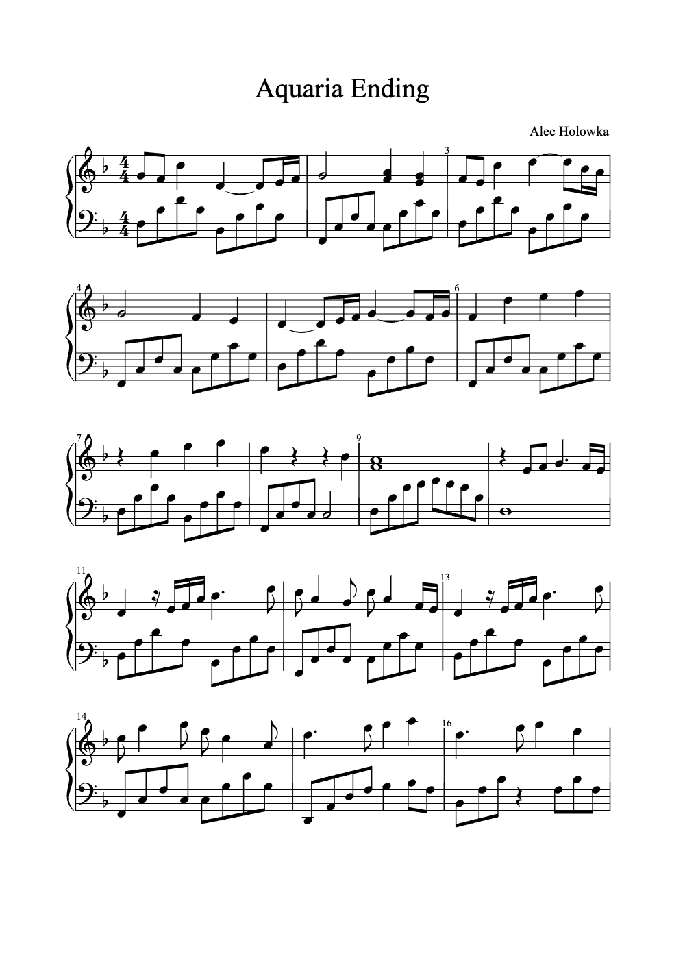Sheet music preview for Aquaria Ending