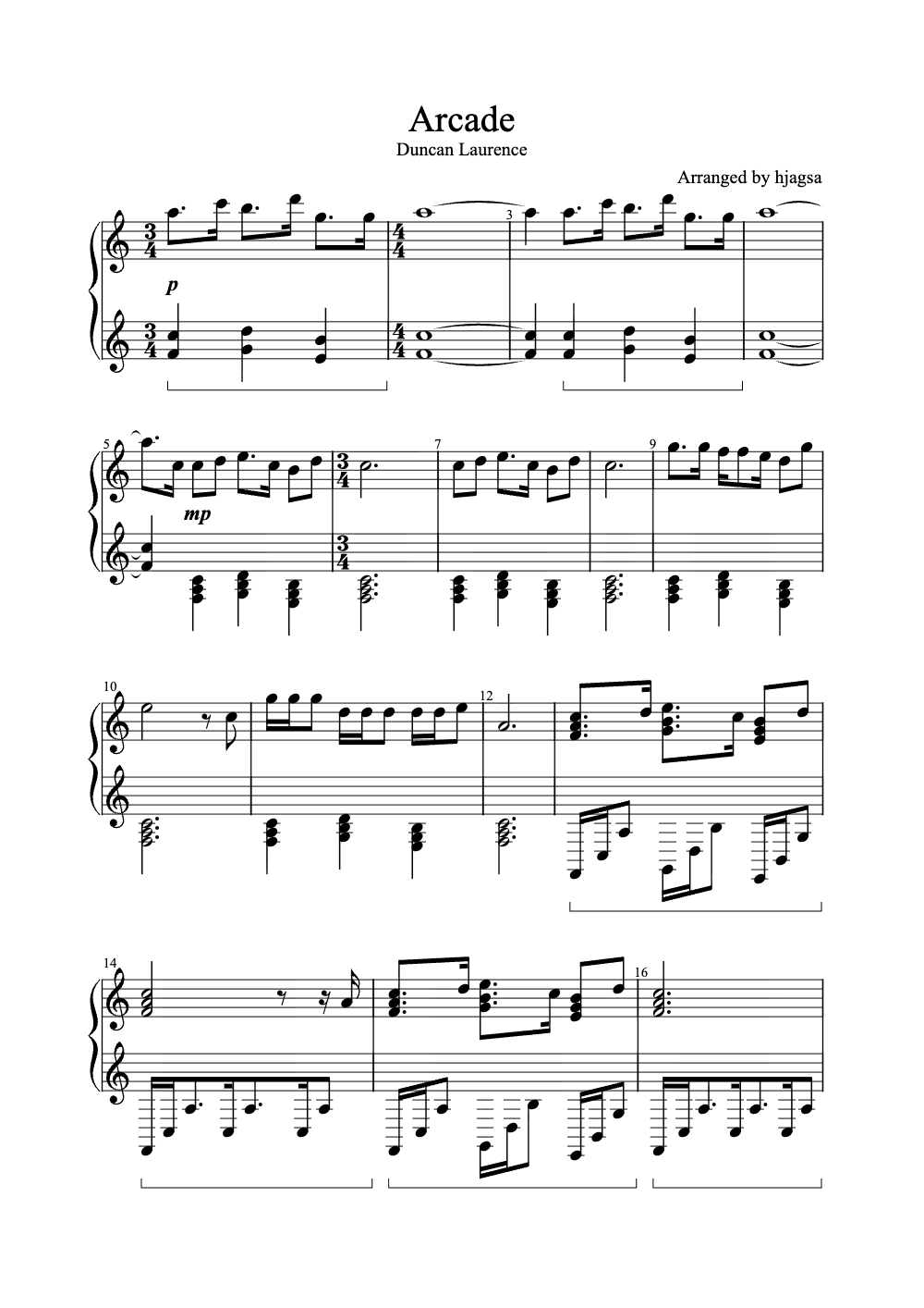 Sheet music preview for Arcade