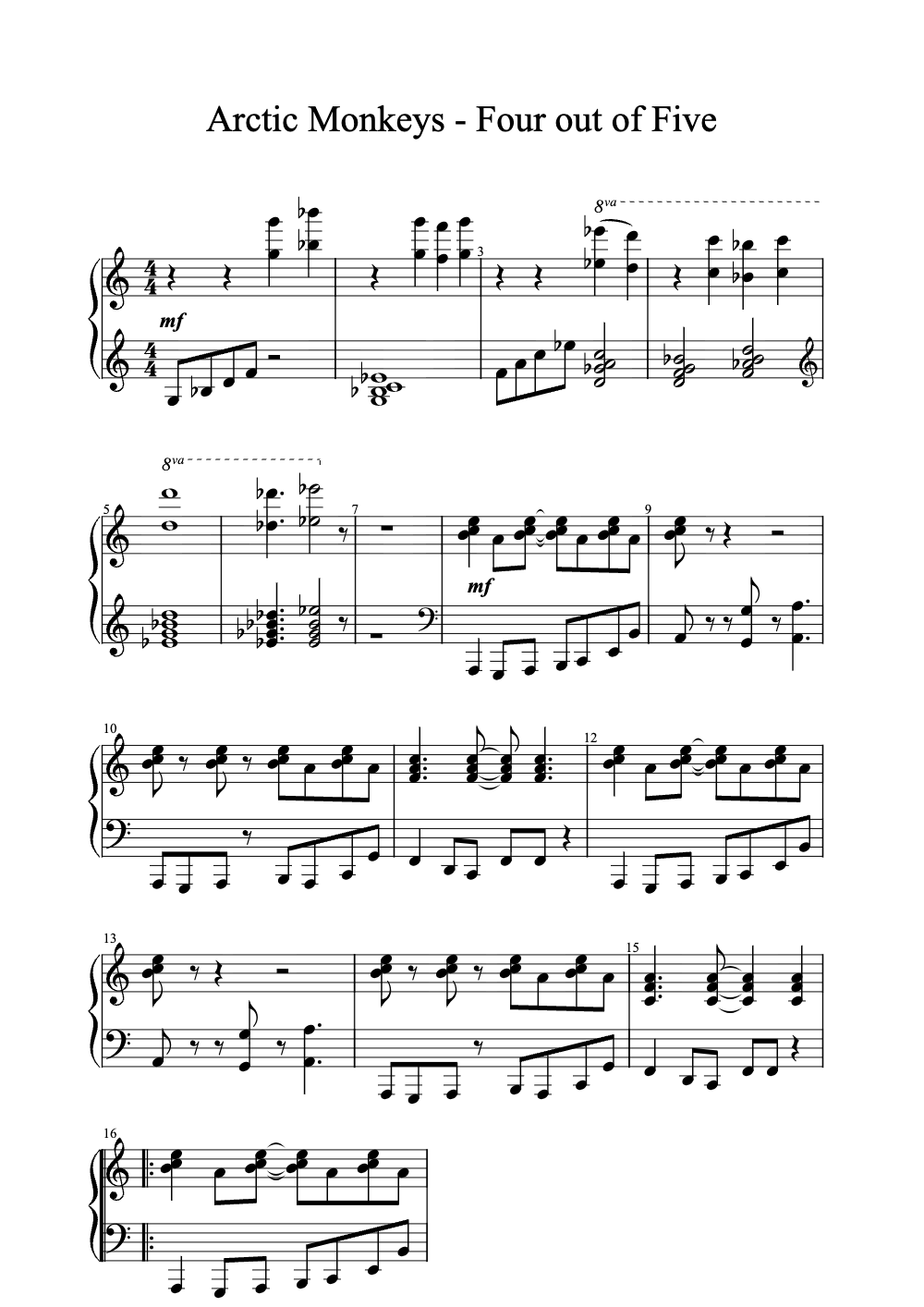 Sheet music preview for Four Out of Five