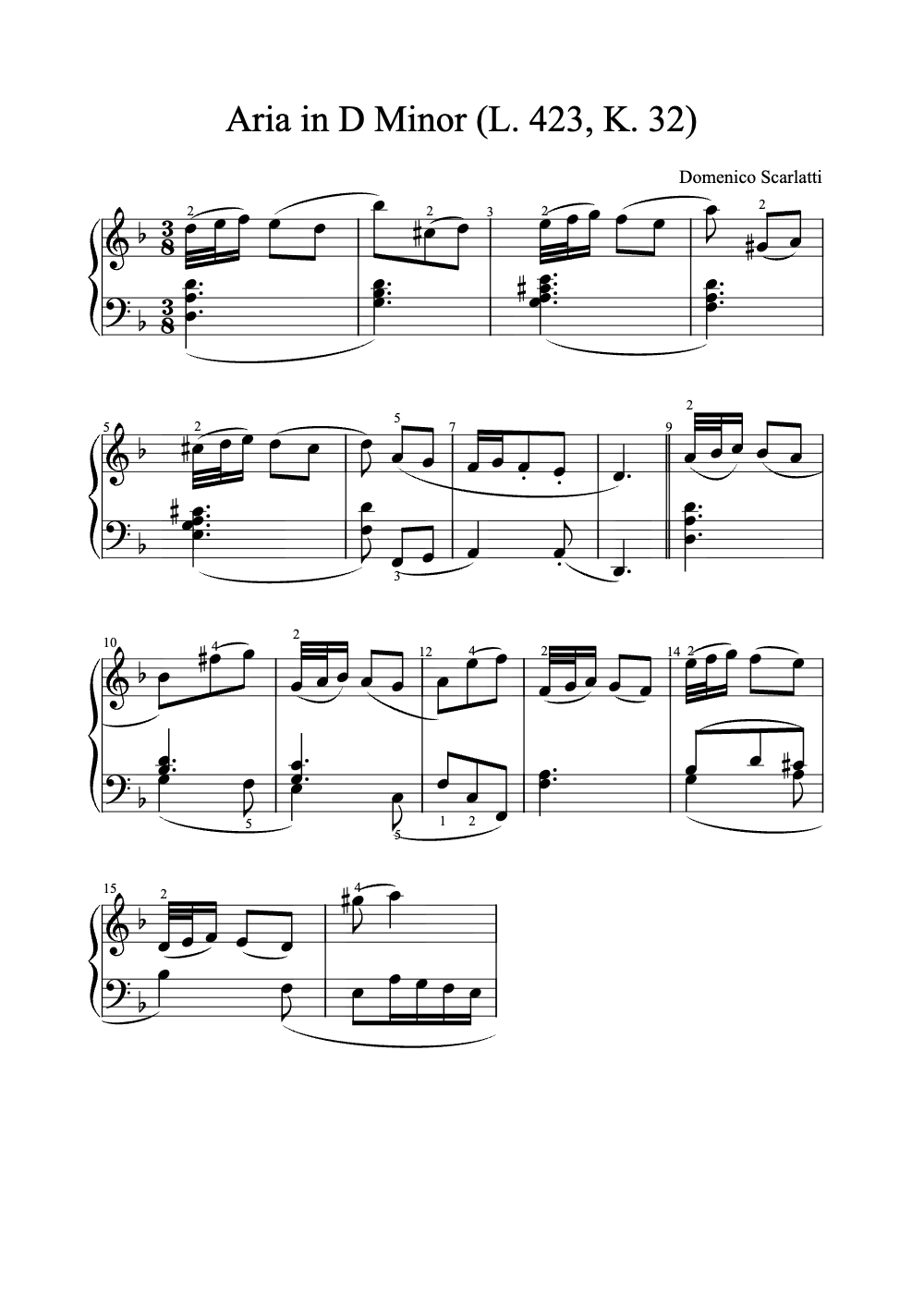 Sheet music preview for Aria in D Minor