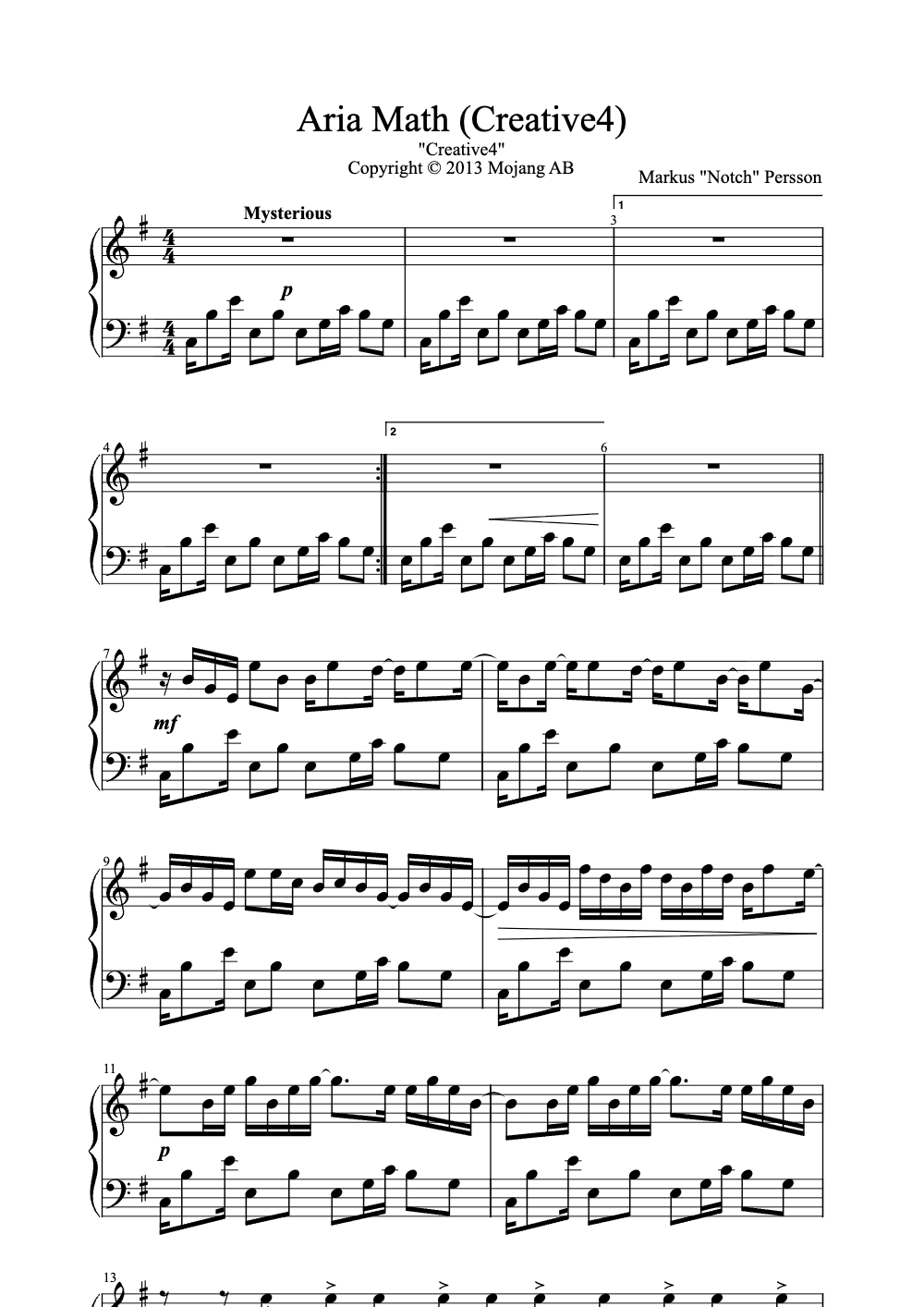 Sheet music preview for Aria Math