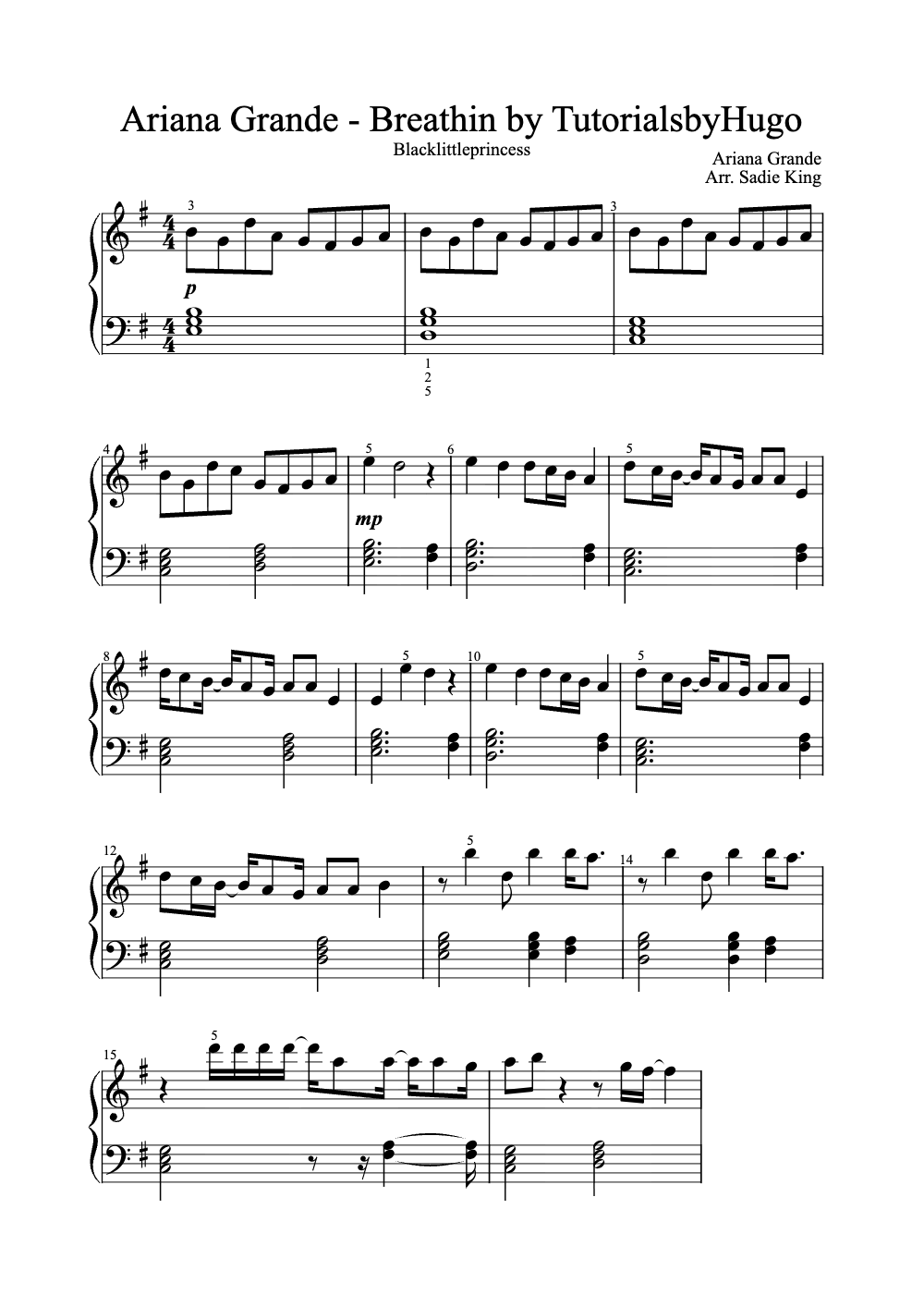 Sheet music preview for Breathin