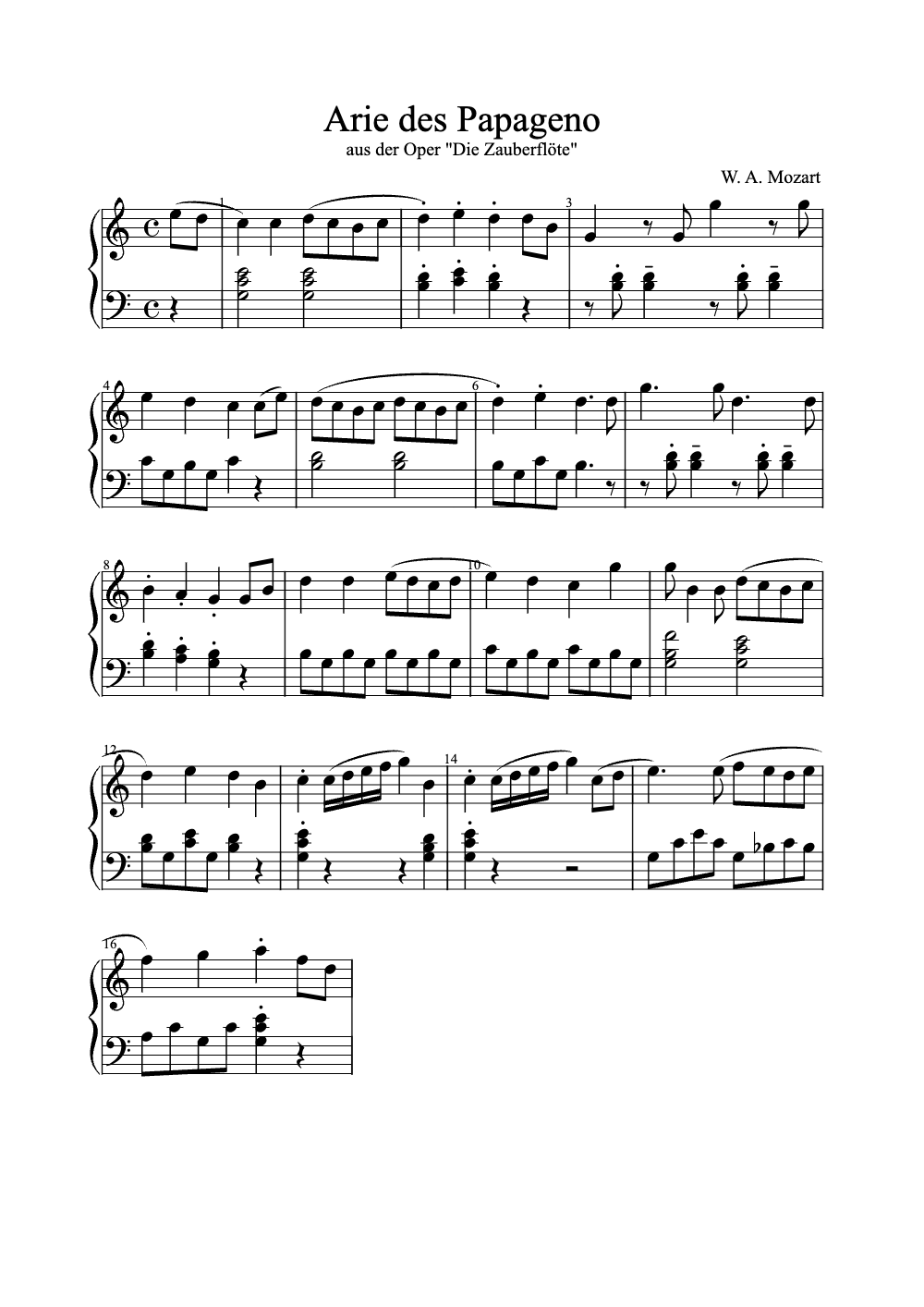 Sheet music preview for Aria of Papageno