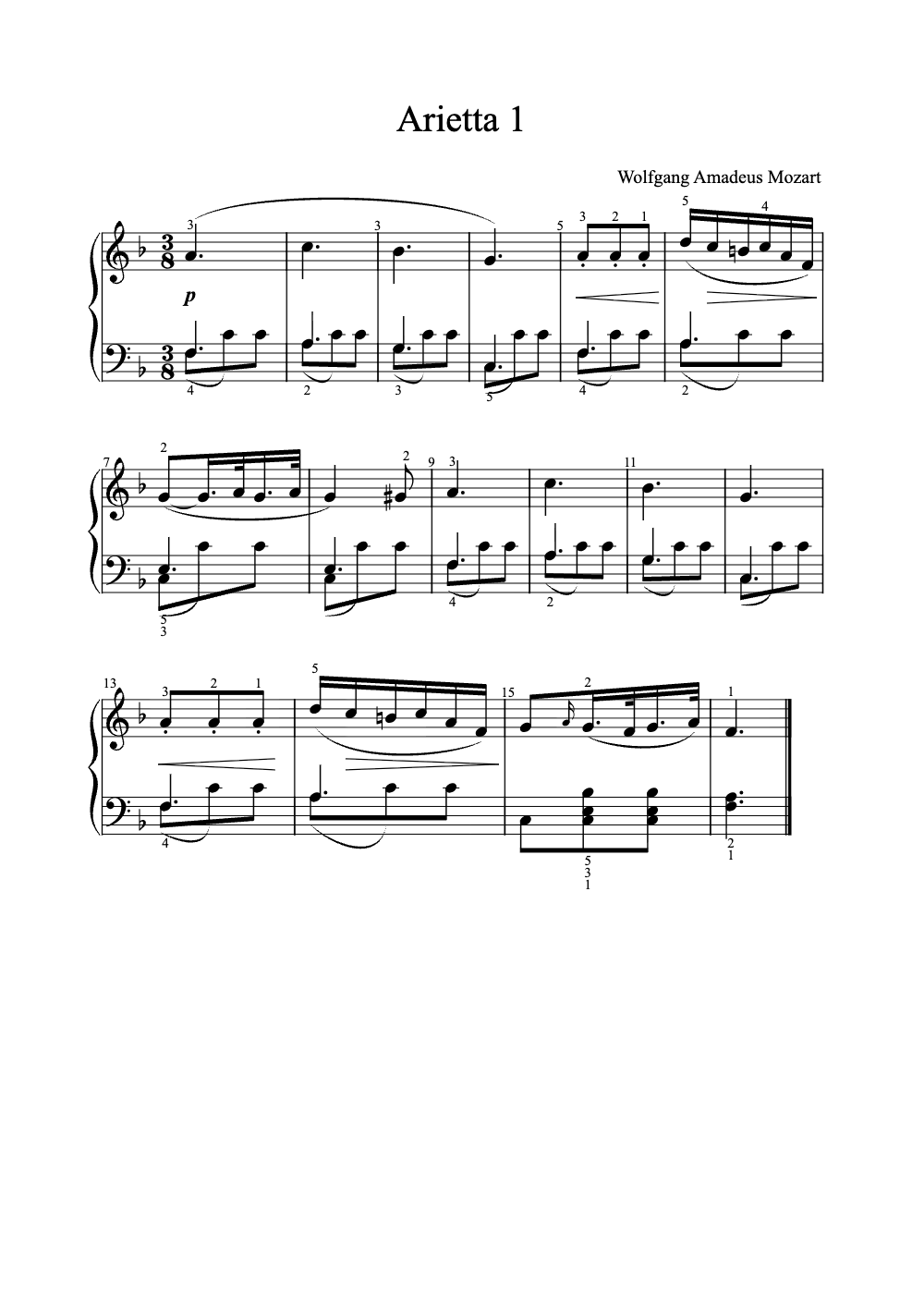 Sheet music preview for Arietta 1