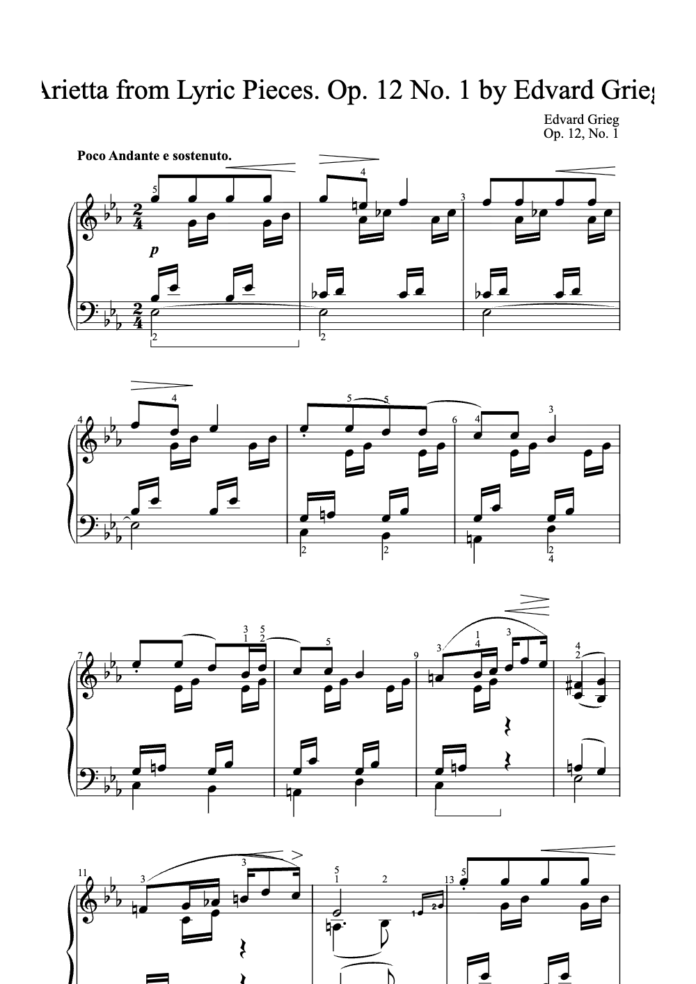 Sheet music preview for Arietta from Lyric Pieces