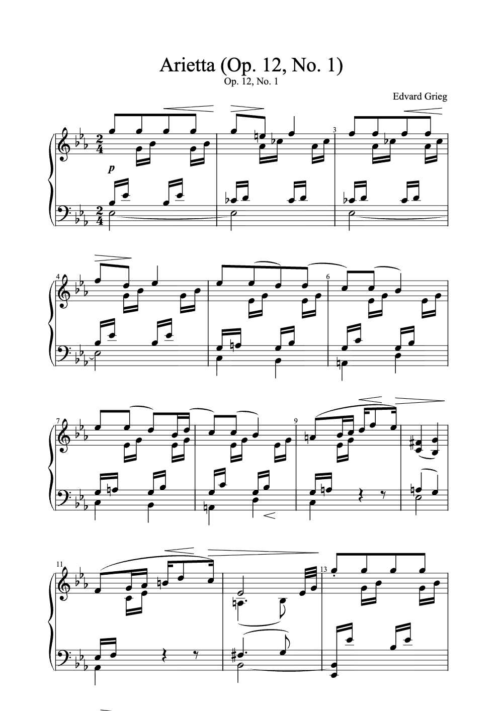 Sheet music preview for Arietta (Op. 12, No. 1)
