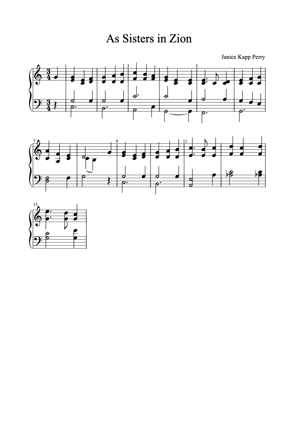 Sheet music preview for As Sisters in Zion