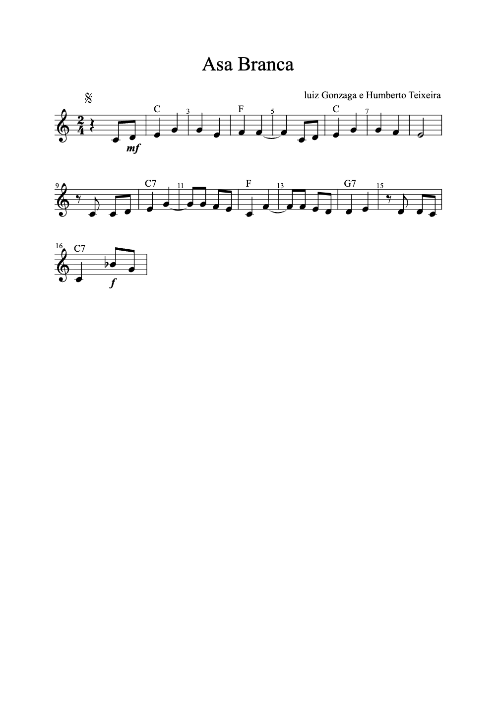 Sheet music preview for Asa Branca