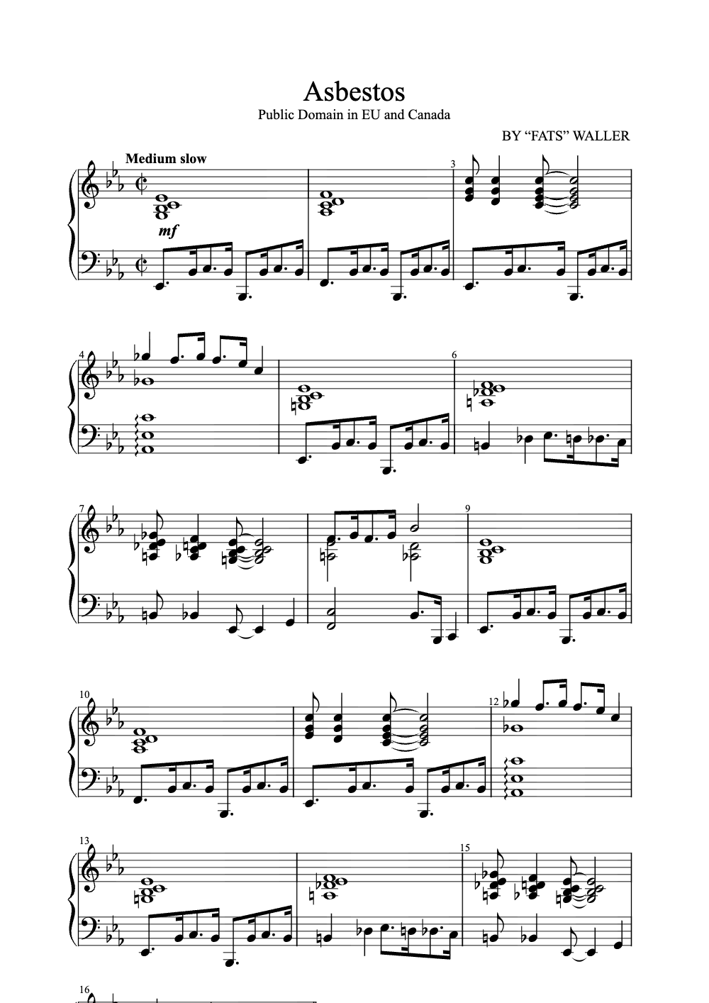 Sheet music preview for Asbestos