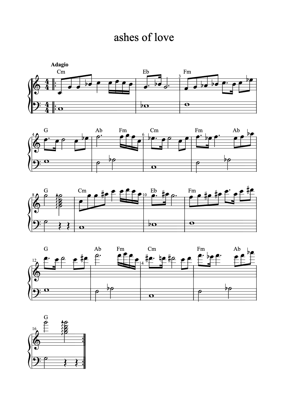Sheet music preview for Ashes of Love