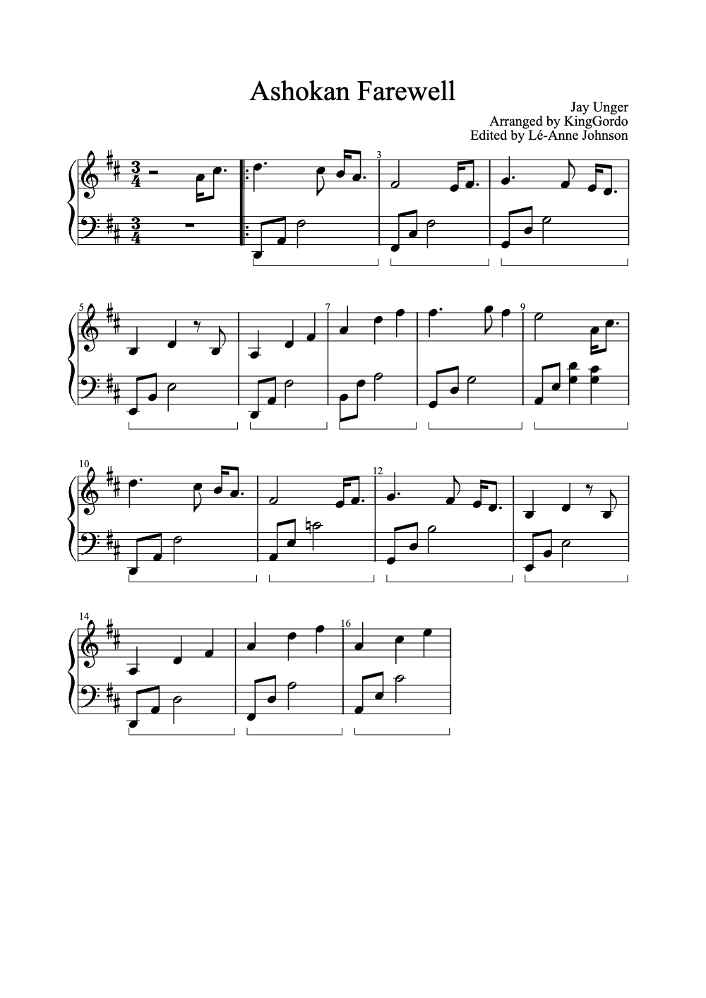 Sheet music preview for Ashokan Farewell