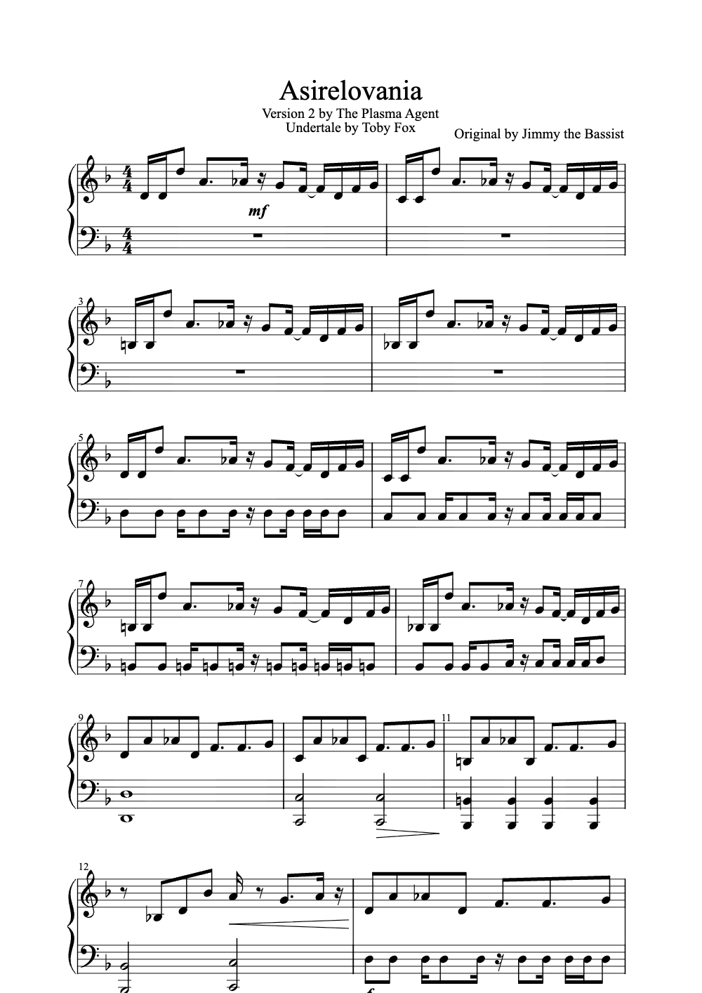 Sheet music preview for Asirelovania