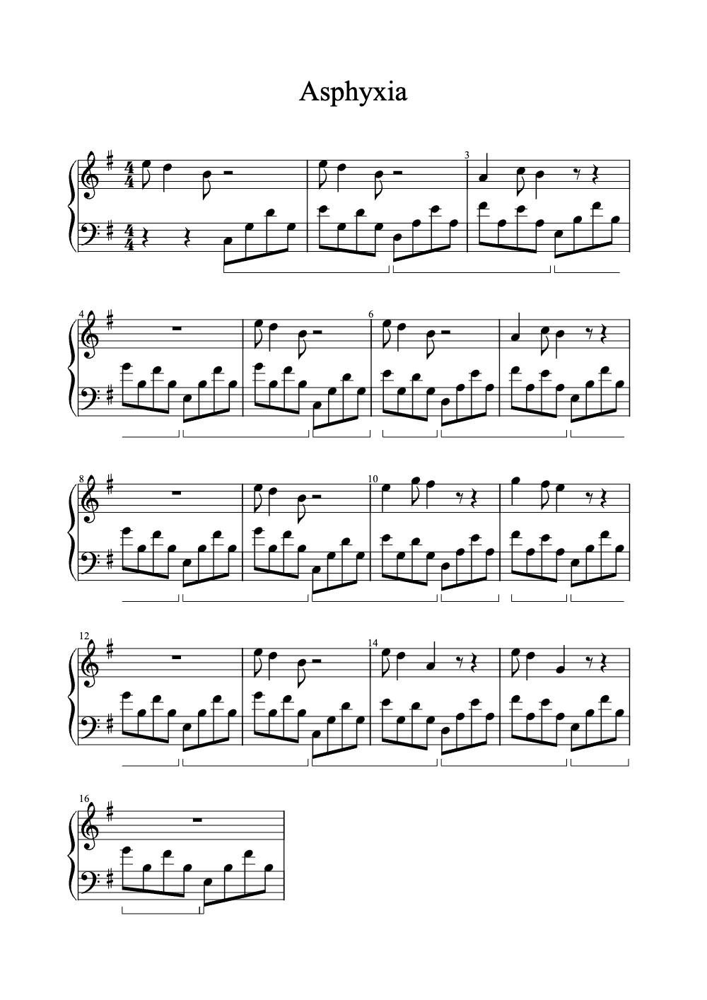 Sheet music preview for Asphyxia