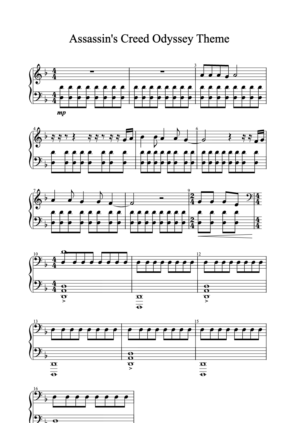 Sheet music preview for Assassin's Creed Odyssey Theme