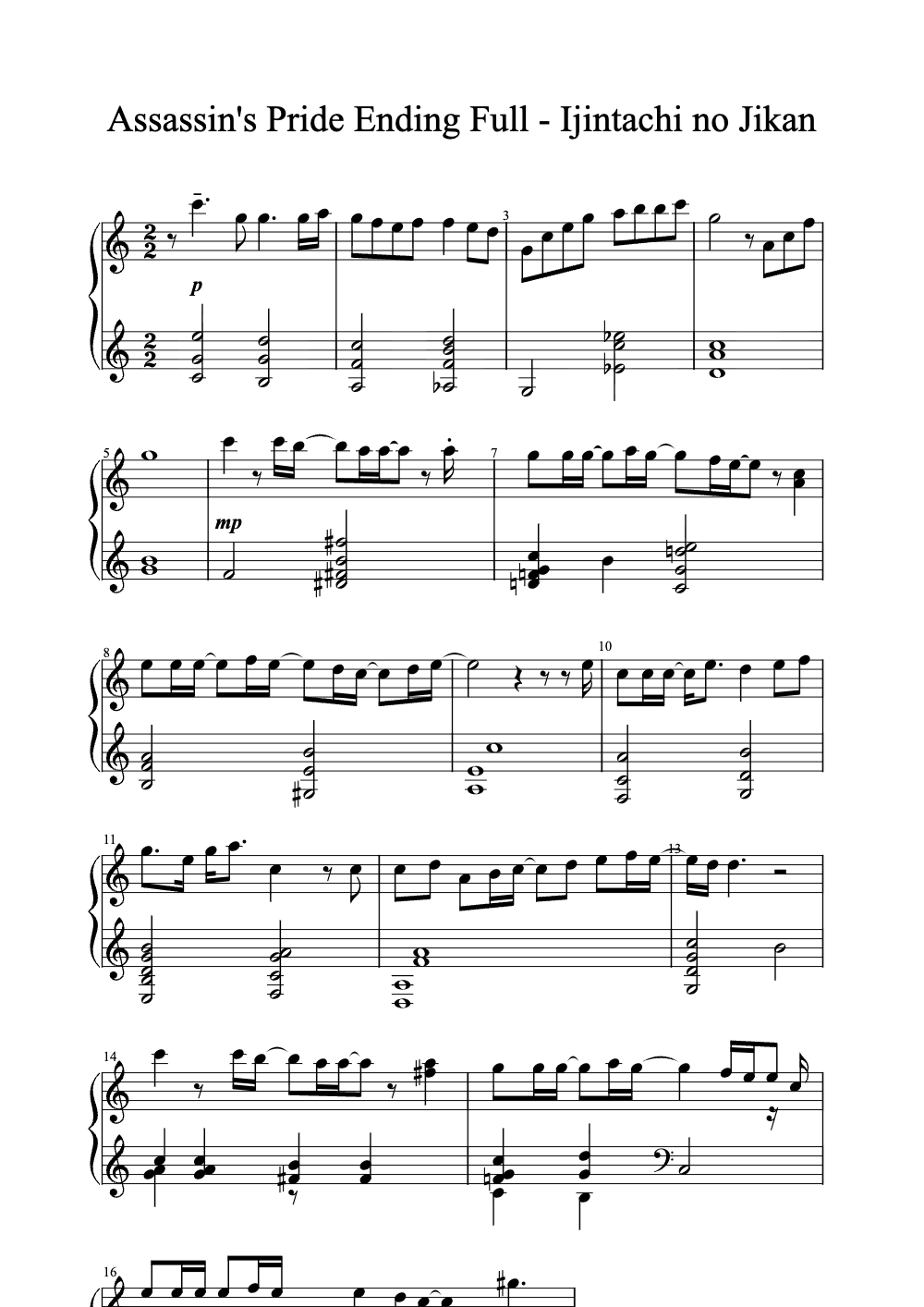Sheet music preview for Assassin's Pride Ending Full - Ijintachi no Jikan