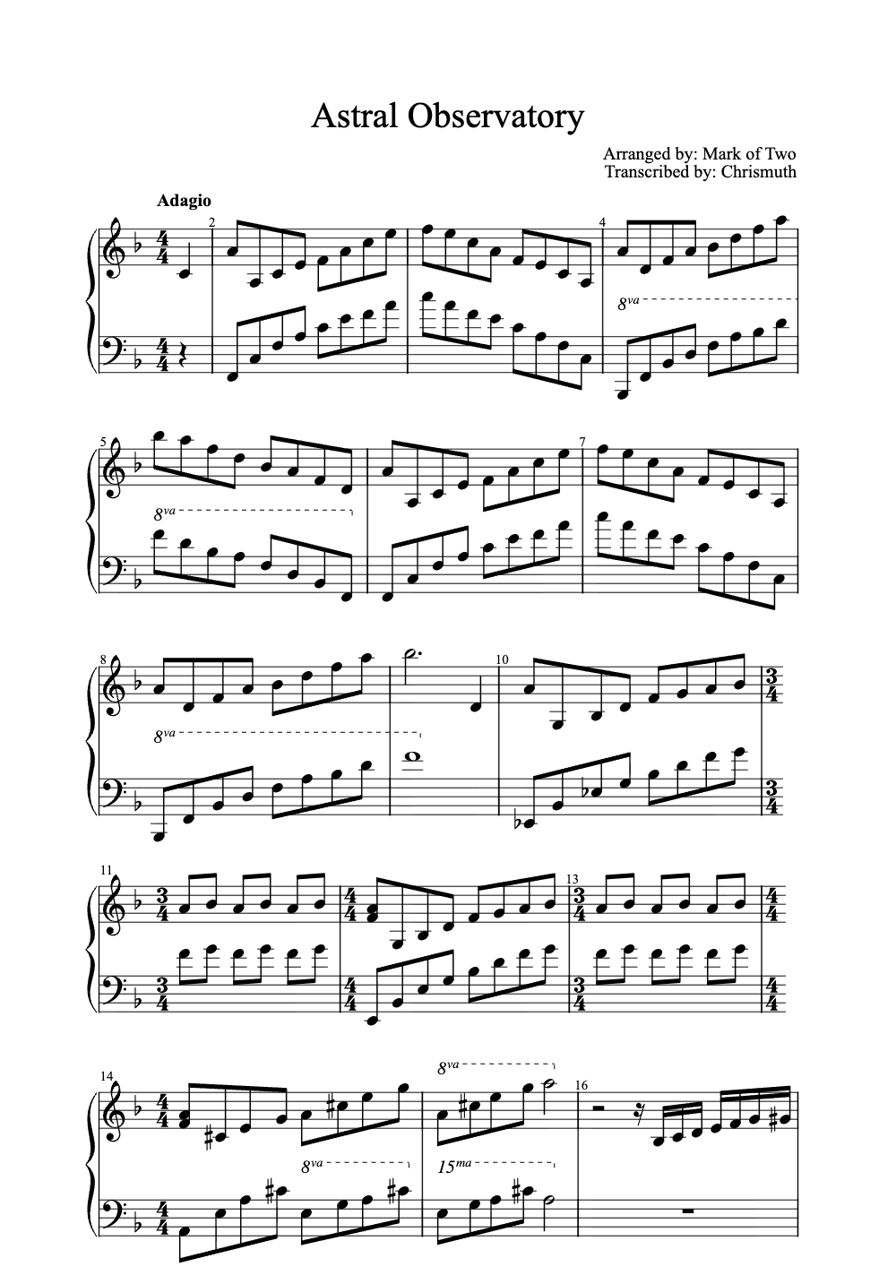 Sheet music preview for Astral Observatory