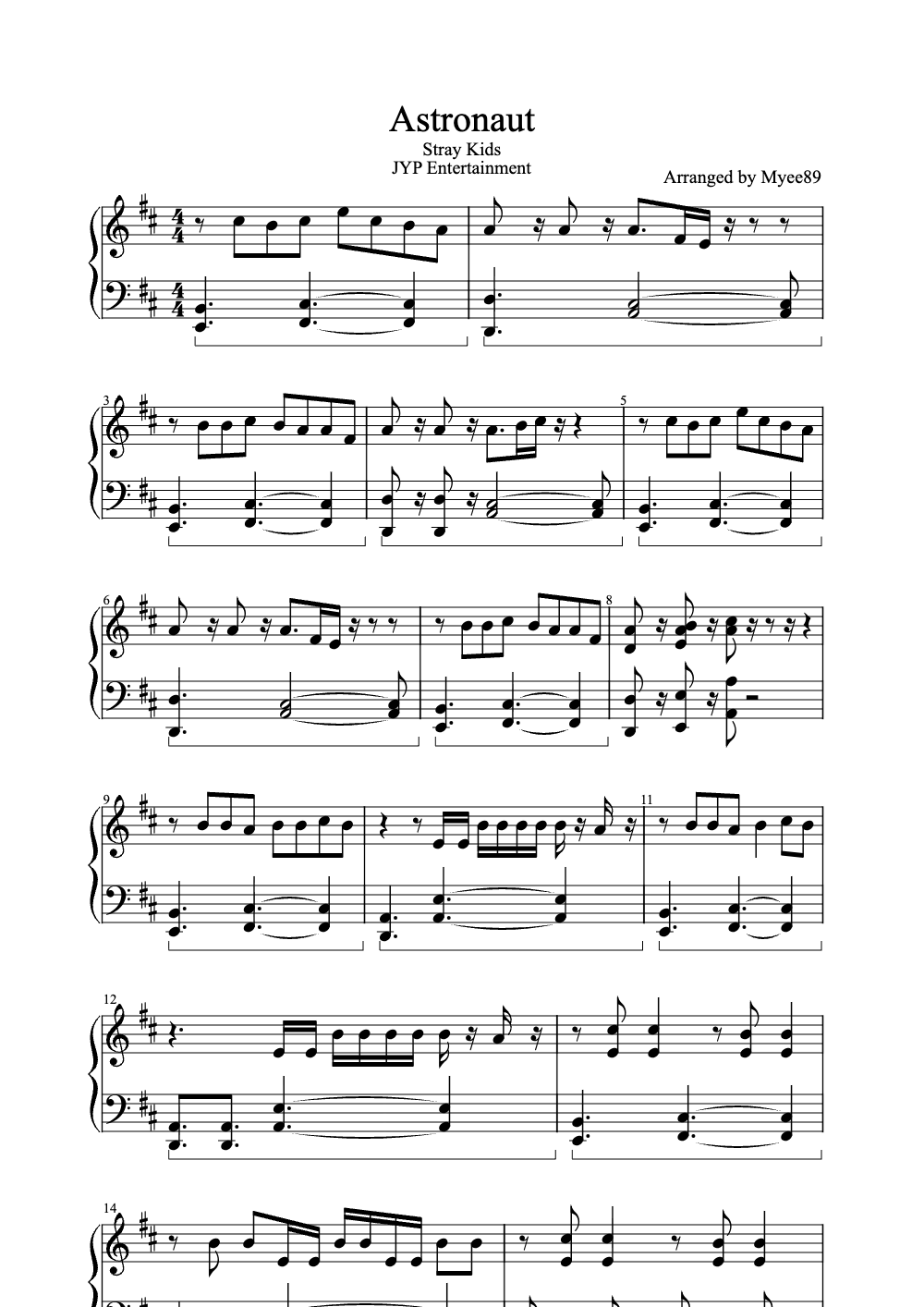 Sheet music preview for Astronaut