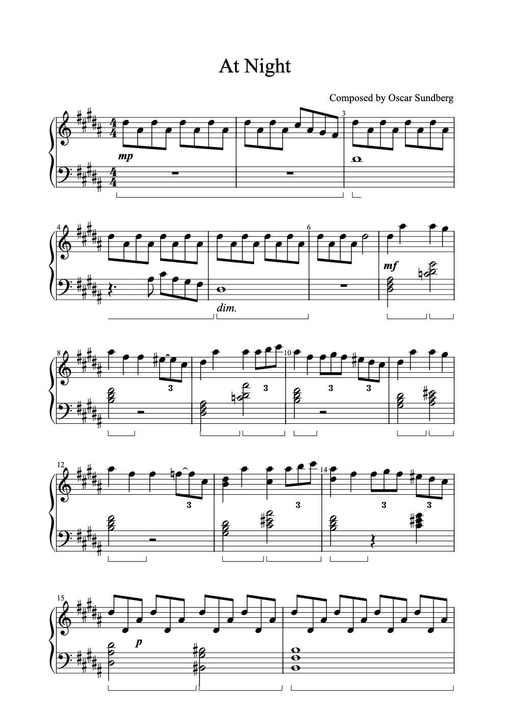 Sheet music preview for At Night