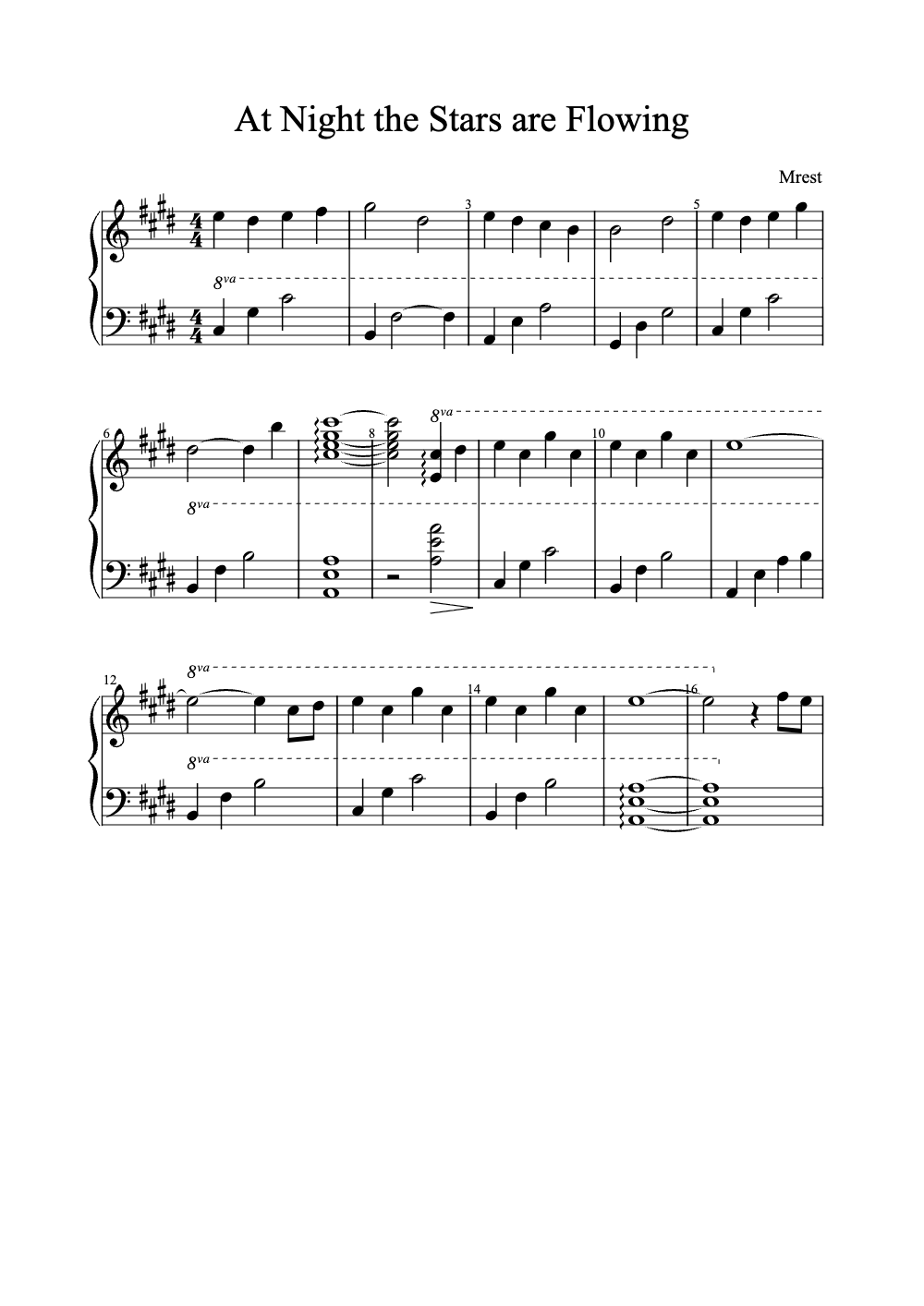 Sheet music preview for At Night the Stars Are Flowing