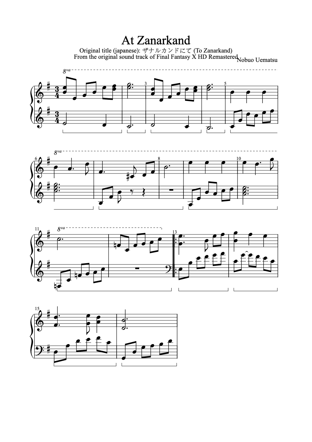 Sheet music preview for At Zanarkand