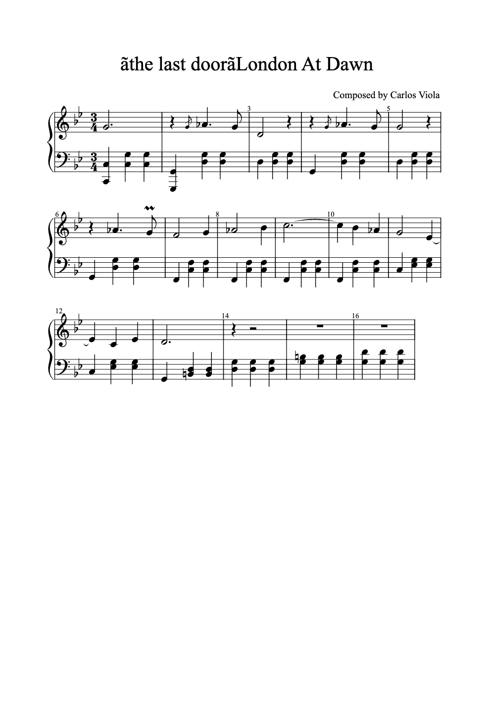 Sheet music preview for The Last Door: London at Dawn