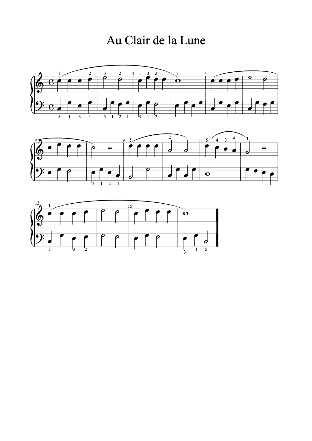 Sheet music preview for Au Clair de la Lune