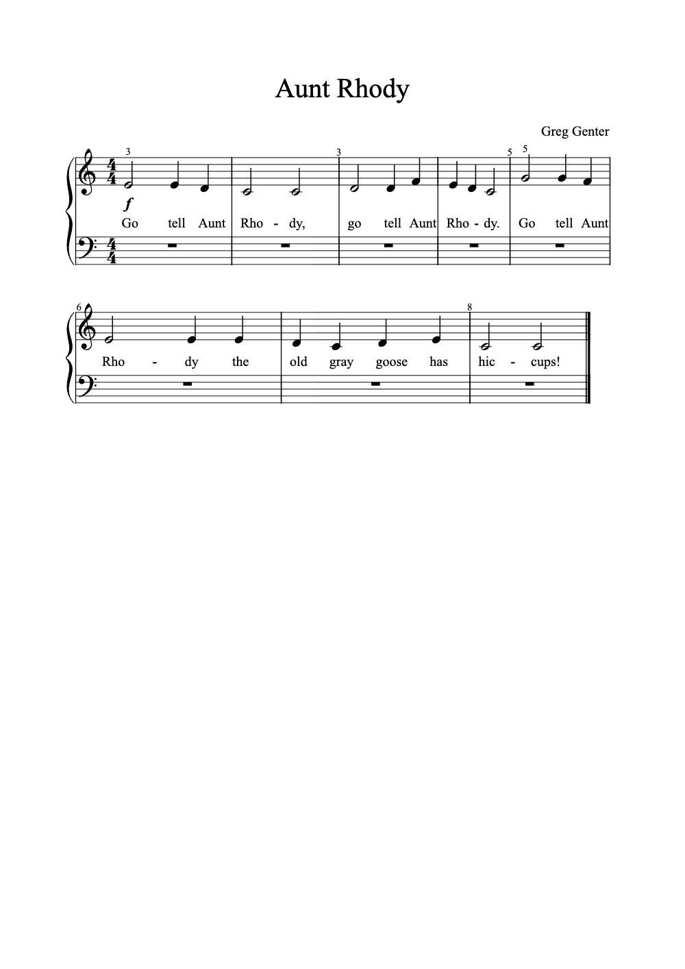 Sheet music preview for Aunt Rhody